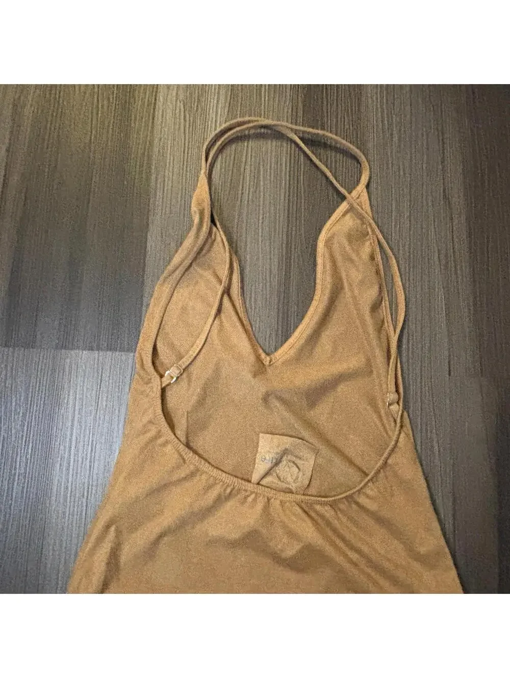 Blue Life Women's Bathing Suit Size Medium Tan Faux Suede Open Back V-Neck